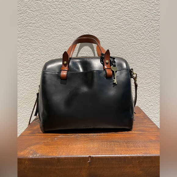 Fossil Handbags - Fossil Rachel Handbag Beautiful Black Leather With Brown Handles.    New